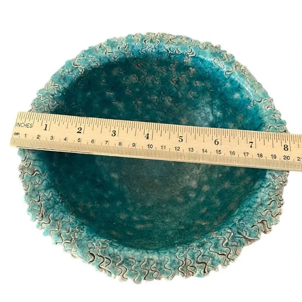 Raku Turquoise Textured Bowl Signed Sindy Unusual